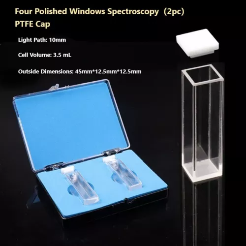 10mm Four Windows 4-way Light Fluorescence Quartz Cuvettes Cell Cuvette 2pcs - Picture 1 of 4
