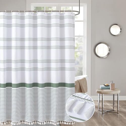 Microfiber Soft Fabric Waterproof Shower Curtain Boho Farmhouse Sage ...