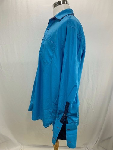TrustUSA Men Long Sleeve Button Up Shirt 2XL Blue W/BlueJean Accents French Cuff - Picture 2 of 8