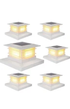 Dynaming 6 Pack Solar White Post Lights Outdoor Warm White LED Fit 4x4, 5x5, 6x6