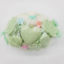 Soap Basket Filled With Six Bars Of Ornate Body Soap Hearts Roses And An Angel