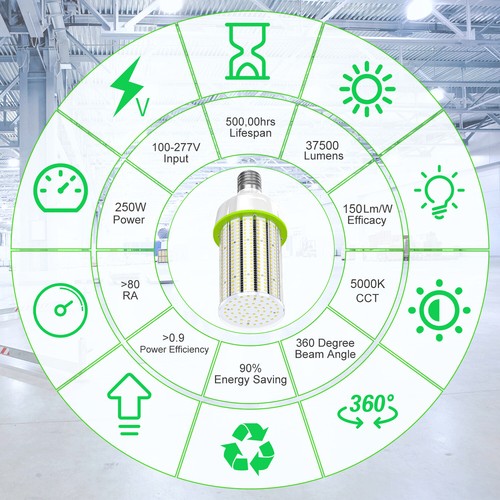 250W 5000K LED Corn Light Bulb Warehouse Garage Gym Shop High Bay Area Lighting - Picture 4 of 12