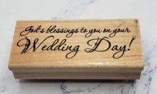 God's Blessing on Your Wedding Day Script Wood Mounted Rubber Stamp