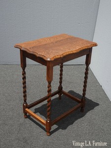 Vintage-French-Country-Tiger-Oak-Barley-Twist-Side-Table-Entry-Table