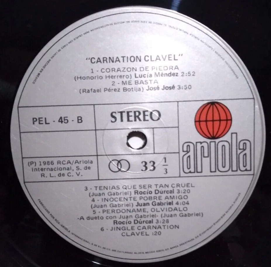 JUAN GABRIEL ROCIO DURCAL JOSE JOSE 1986 CARNATION CLAVEL SPECIAL ED. MEXICAN LP - Image 4 of 4