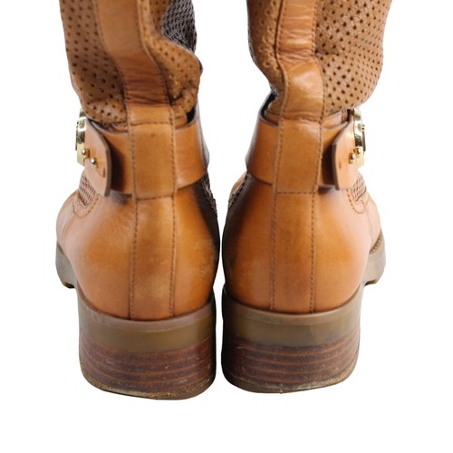 Botas de Mujer Michael Kors Talla 7.5 Daria Equipaje MK Logotipo Marrón Perforado - Imagen 7 de 10