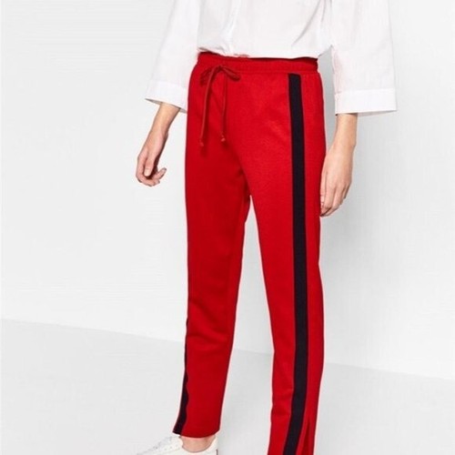 ZARA Women's Y2K Style Split Hem Joggers Track Pants Red/Black Size L | eBay