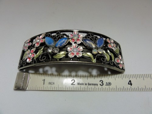 Vintage Haarspange Pastell Blumen Emaille mit Strass Haarklammer Rosa und Blau - Bild 4 von 7