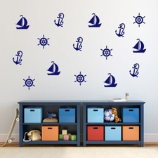 Nautical Wall Decal Set - Boats, Anchor, Beach, Lake, Sea, Nursery, Wall Sticker