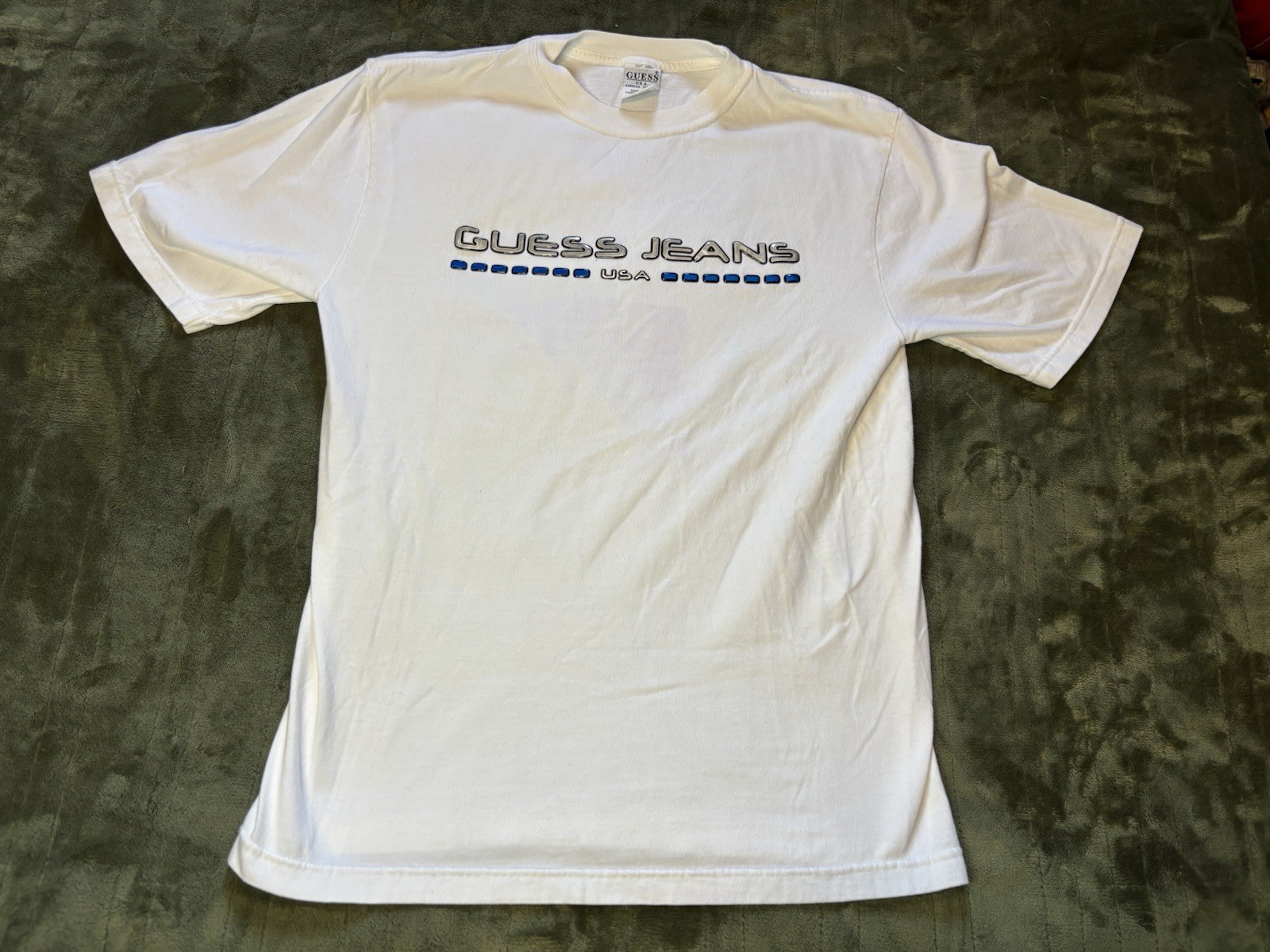 Guess Jeans Shirt Mens Medium White Vintage 90s USA 3D Graphic Spell Out Tee