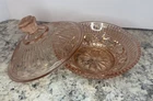 Vintage Pink Depression Glass Covered Candy Dish Sunburst Pattern