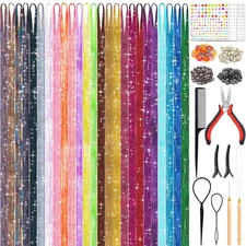 25Colors Fairy Hair Tinsels Kit 5000 Hair Glitter Strands 48Inch Heat Resistant 