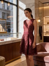 Little Mistress Burgundy Lace Fit & Flare Gown.