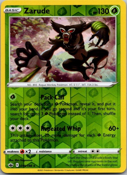 Zarude 019/198 Holo Rare Chilling Reign Pokemon Reverse Holo Near Mint