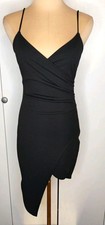 Blue Blush Black V-Neck Strappy Asymmetric Stretch Bodycon Dress Sz S