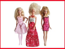 Barbie Mattel - Lot de 3 Poupées Mannequin Blondes, Robes Soirée Hivernales BE