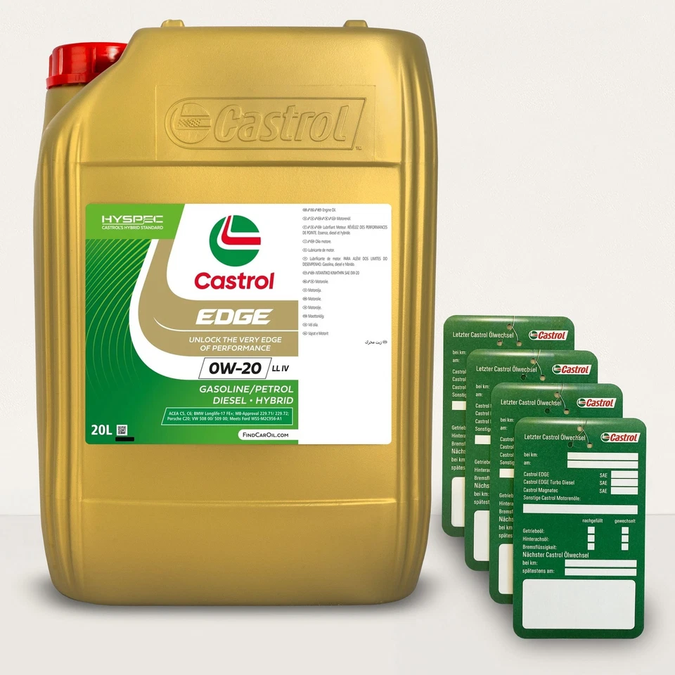 CASTROL EDGE 0W-20 LL IV 20 Liter Kanister Motoröl Öl VW 50800 50900 PORSCHE C20