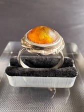 Vintage Silver Ring Natural Baltic Amber Ring Handcrafted Size 5.25 US