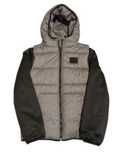 Under Armour Puffer Jacket Boys Gray Black Hooded Zip YM/JM/J-M Winter Outdoor