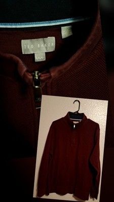 Ted Baker Men's Burgundy Varsity Jacket Band Collar Zip Closure Cotton Size L