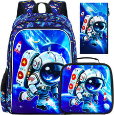 3PCS Boys Backpack,16 Kids Dinosaur Bookbag with Lunch Box, School Bag for Eleme