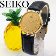SEIKO 5Y30-7000 Quartz Mens Watch Gold Dial Two Tone 32.8mm Running
