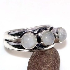 Stunning Rainbow Moonstone 925 Silver Plated Ring US 9 Jewelry Gift MJ