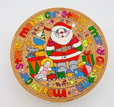 Vintage Hand Painted Round Bent Wood Christmas Gift Boxes Santa Toys Rainbow