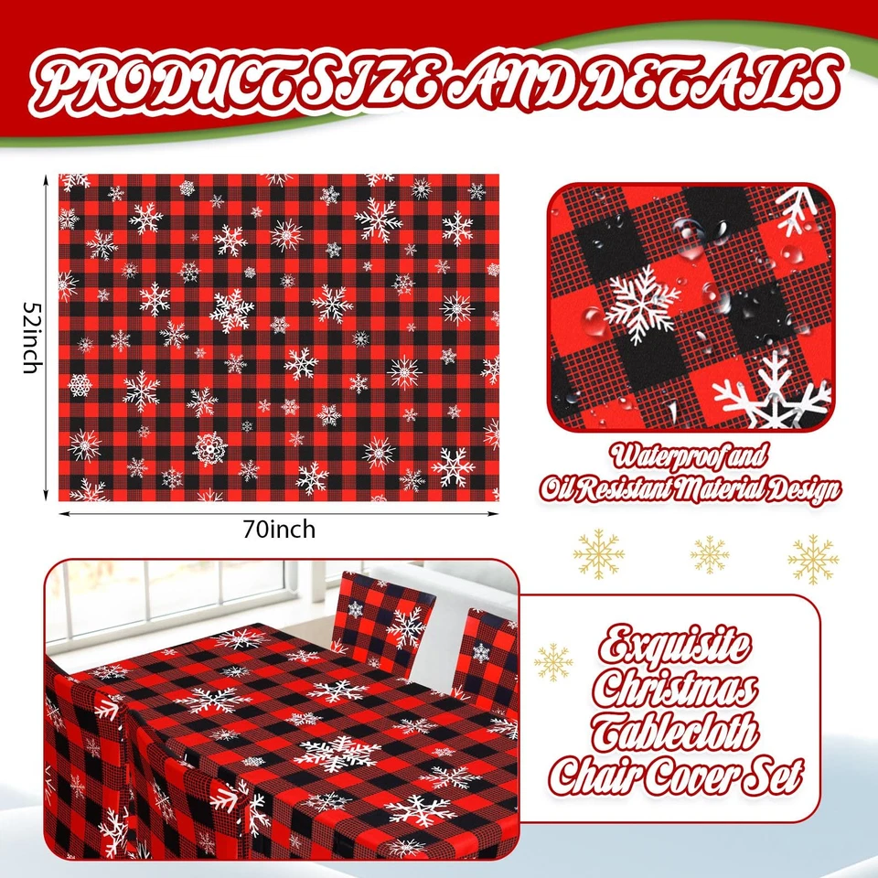 7 Pcs Christmas Tablecloth Chair Cover Set Xmas Chair Covers Decoration Recta... - Image 2 of 4