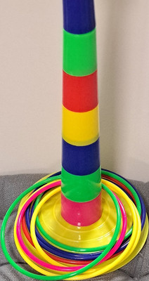 Colorful Ring Toss Game Set with Target Mat and Scoring Balls for Kids