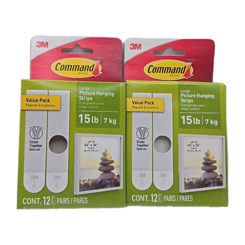 ✔ 2 Packs 3M Command 12 LARGE Hanging Strip Value Packs holds 15 lbs (24 pairs ) - Picture 1 of 2