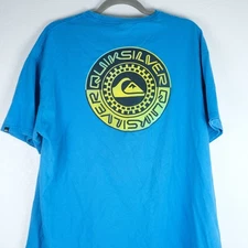 Vintage Quicksilver Sz XL Blue Double Sided Shirt Y2K Neon Green Gradient