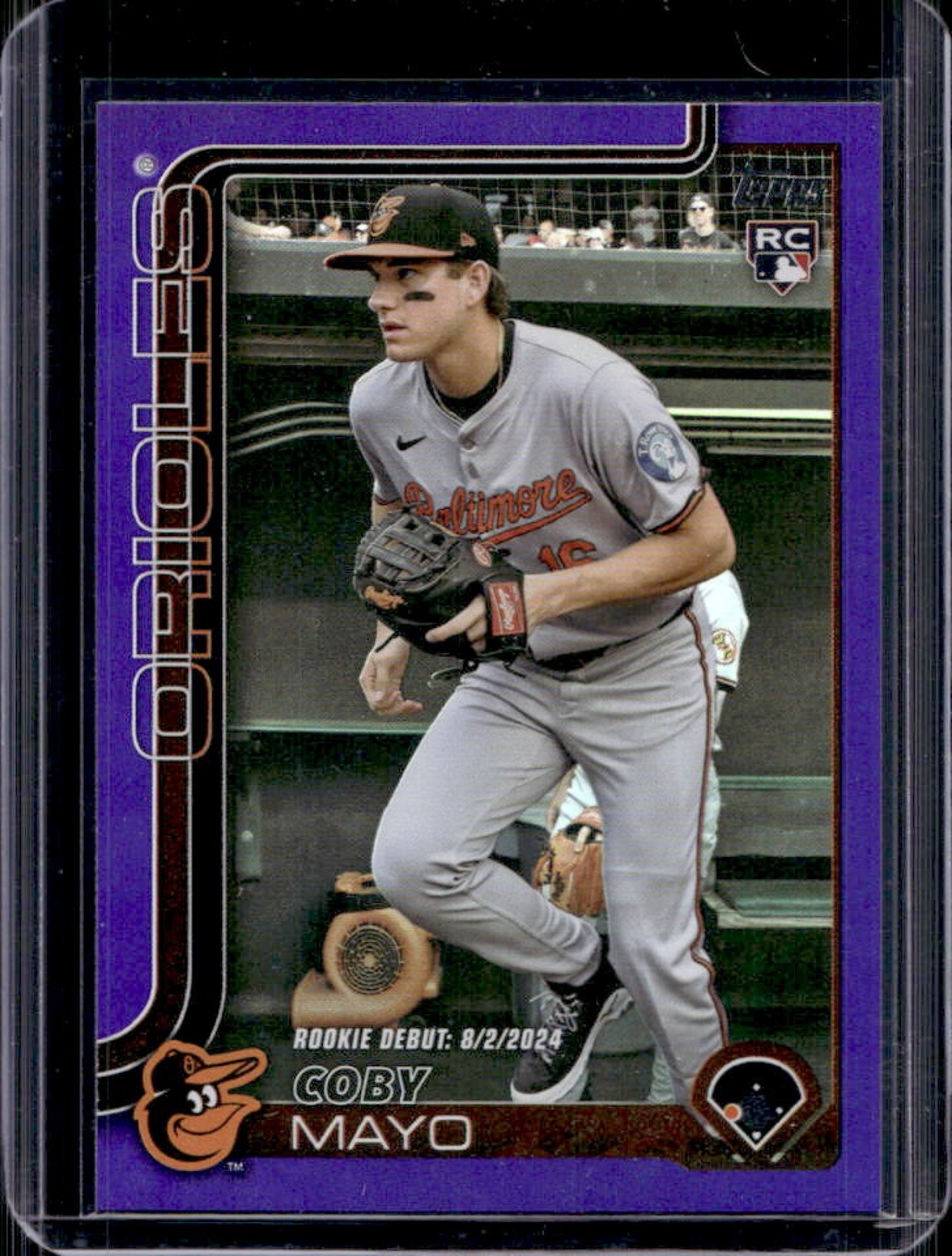 2025 Topps Update Coby Mayo RC Purple Rainbow Foil Rookie Debut #138/250 Orioles