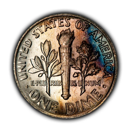 1964 10c Roosevelt Silver Dime - Neon Rim Toning - BU - SKU-Y6128