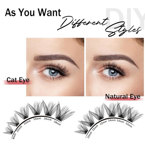 160 Stück Wimperncluster DIY Extensions Natural Look D Curl 8-18mm Mix Schwarz - Bild 6 von 9