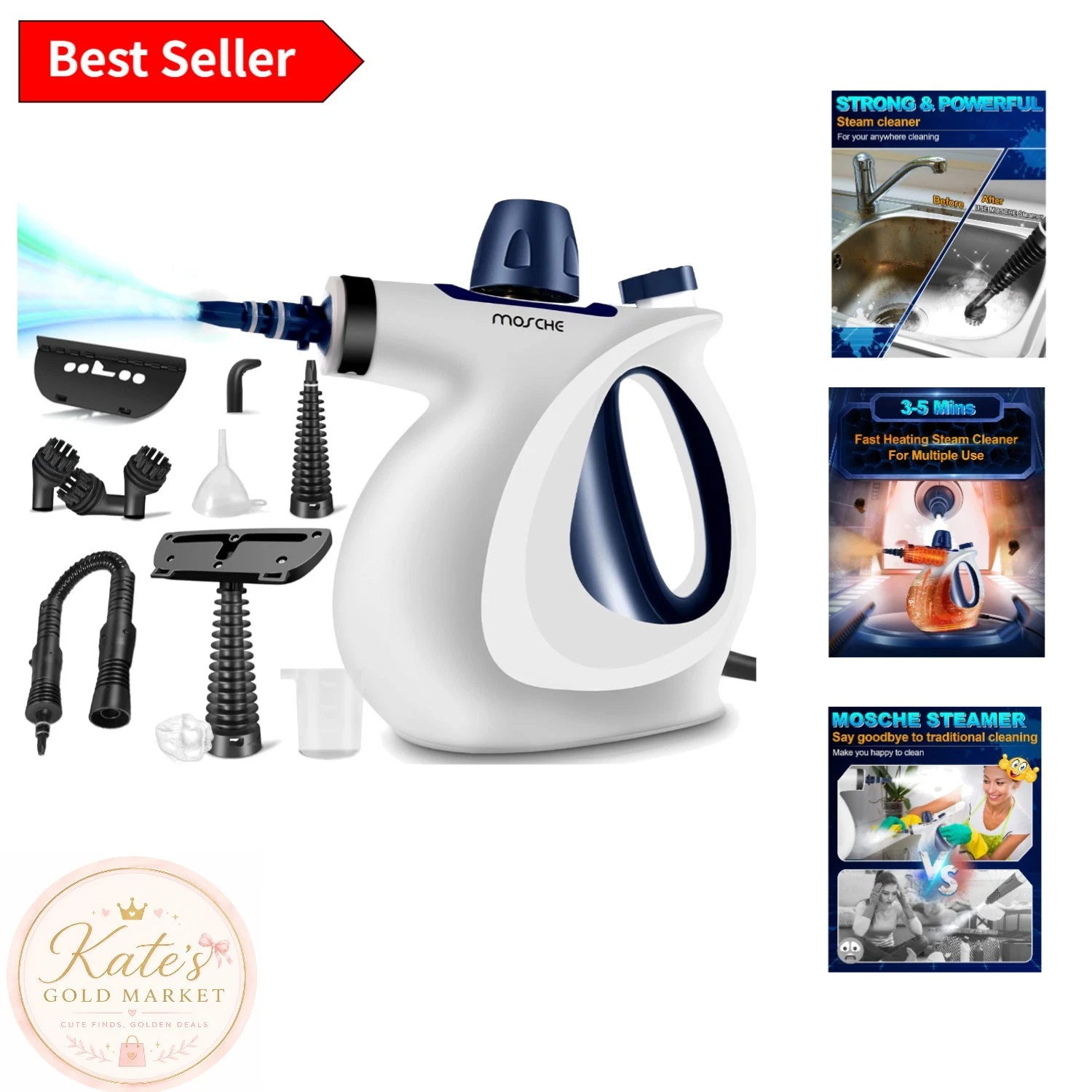 Pressurized Handheld Steam Cleaner with 11 Accessories - Eco-Friendly Cleaning