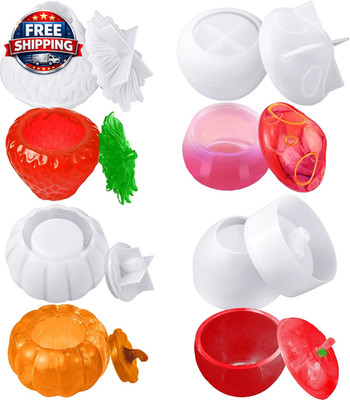 4 Set Jar Resin Molds Silicone Apple Mushroom Strawberry Pumpkin Jars Silicone M