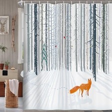 Christmas Shower Curtain, Winter Forest Shower Curtains for Bathroom, Snow
