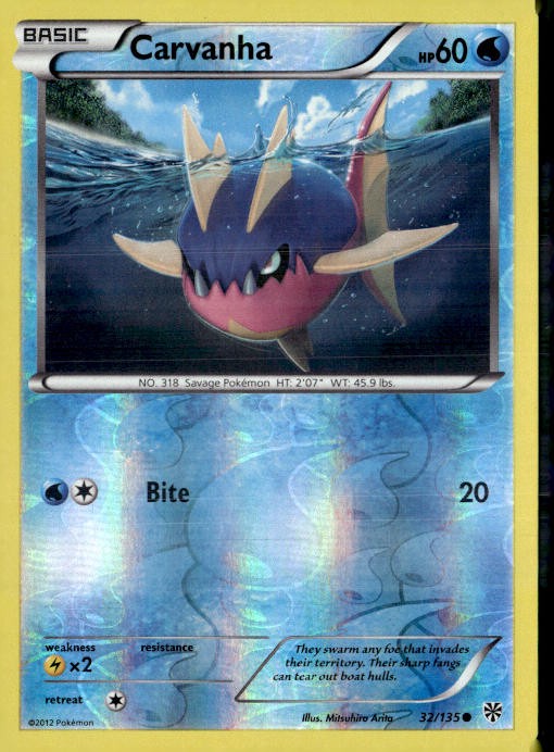 Carvanha 32/135 Common Plasma Storm Pokemon Reverse Holo Lightly Played