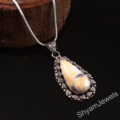 925 Sterling Silver Teardrop Pear Malingo jasper Gemstone pendant With Chain - 第 8/8 張圖片