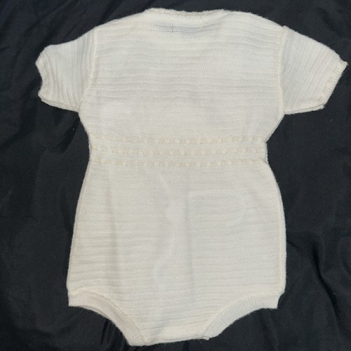 Romper Infant 12 mos. Vintage Knit Huntington Mills Ivory Short, Short Sleeve - Picture 2 of 9