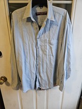Boston Prepatory Mens Large American Flag Denim Button Up Shirt Made in USA Blue