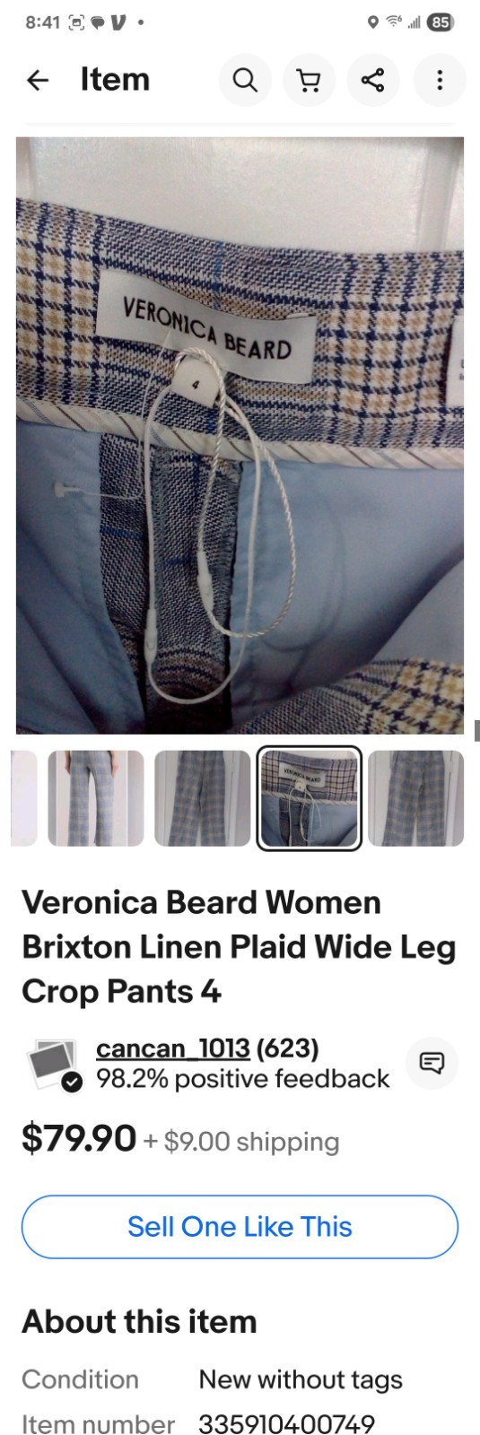 Veronica Beard Women Brixton Linen Plaid Wide Leg Crop Pants 6 $498 NWT image 2
