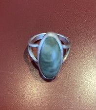 Genuine Native American Inlaid Green Turquoise Ring / Veining, 925 SS, Size -7 