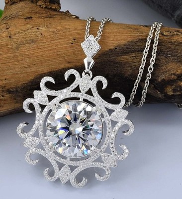3.00 Ct Round Cut Lab Created Flower Pendant 14K White Gold Plated