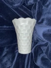 Vintage White Milk Glass Scalloped Edge Vase 8” High