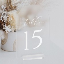 115 Frosted Arched Acrylic 5x7 In Wedding Table Numbers Signs With Stands