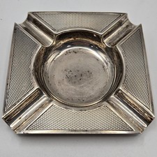 Vintage Silver Cigarette Ashtray &ndash; Stamped Silver &ndash; Engraved Underside