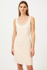 NWT Karl Lagerfeld Paris Pink Tweed Shift Dress with Chain Detail Size 12
