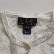 POLO RALPH LAUREN Cropped Knit Cardigan White Sz L 12-14 Cotton Button Up